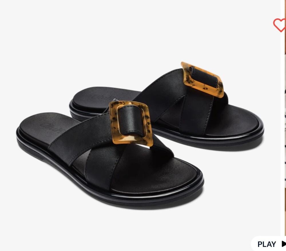Olukai La‘i Slide Black Tortoise Shell Buckle Womens 7